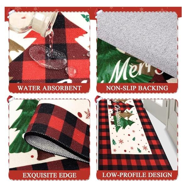 Christmas Kitchen Rug Sets of 3, Farmhouse Tree Floor Mats Non Skid Washable - Picture 5 of 7